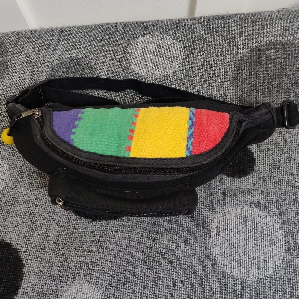 Vintage Black Multi-Color Woven Waist Bag - Picture 10 of 11